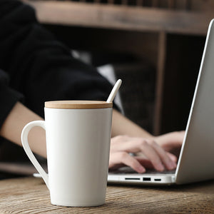 400ml Ceramic Mug with Wooden Lid / Coaster