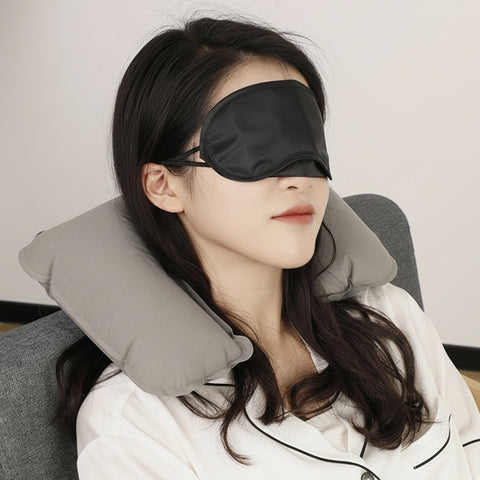 Inflatable Neck Pillow with Eye Mask and Ear Plugs Set