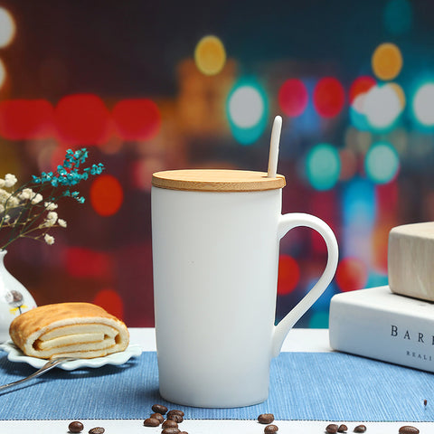 400ml Ceramic Mug with Wooden Lid / Coaster