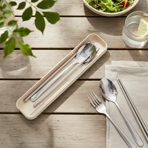 Stainless Steel Cutlery Set with Straw in Wheat Case