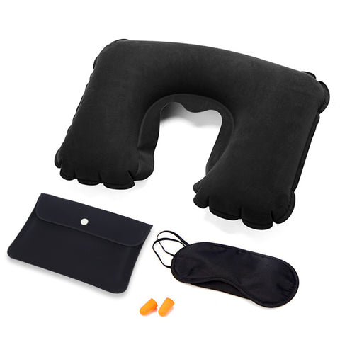 Inflatable Neck Pillow with Eye Mask and Ear Plugs Set
