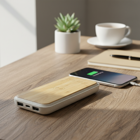 10,000mAh TerraCharge Bamboo Wireless Powerbank