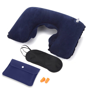 Inflatable Neck Pillow with Eye Mask and Ear Plugs Set