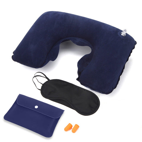Inflatable Neck Pillow with Eye Mask and Ear Plugs Set