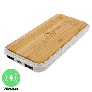 10,000mAh TerraCharge Bamboo Wireless Powerbank