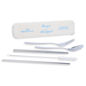 Stainless Steel Cutlery Set with Straw in Wheat Case