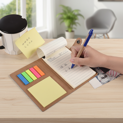 Lux Leather Notebook With Post It & Pen