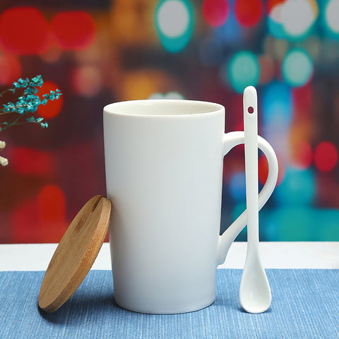 400ml Ceramic Mug with Wooden Lid / Coaster