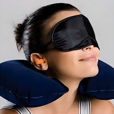 Inflatable Neck Pillow with Eye Mask and Ear Plugs Set