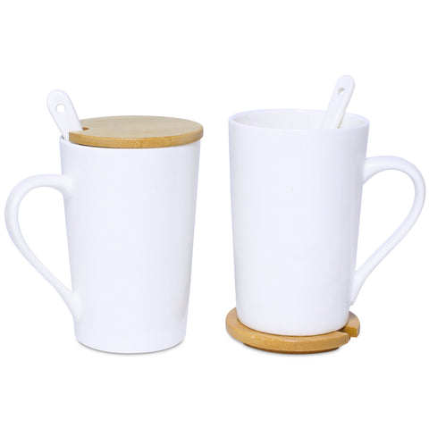 400ml Ceramic Mug with Wooden Lid / Coaster