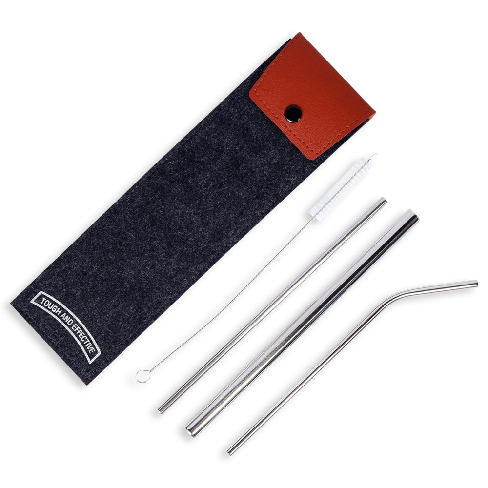 Metal Straw Set in Felt Pouch