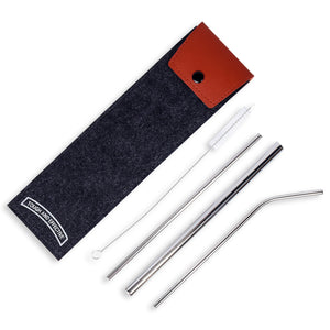 Metal Straw Set in Felt Pouch