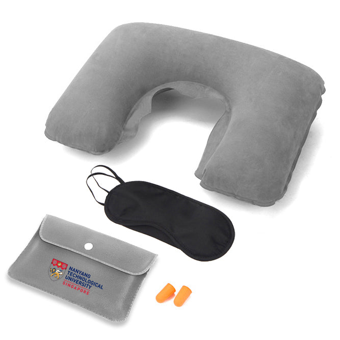 Inflatable Neck Pillow with Eye Mask and Ear Plugs Set