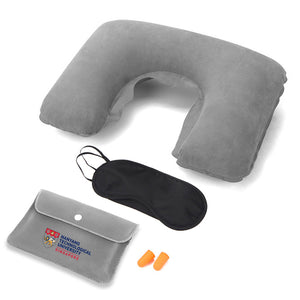 Inflatable Neck Pillow with Eye Mask and Ear Plugs Set