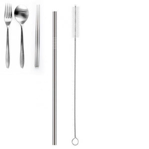 Stainless Steel Cutlery Set with Straw in Wheat Case