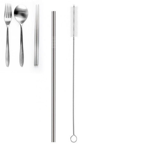 Stainless Steel Cutlery Set with Straw in Wheat Case