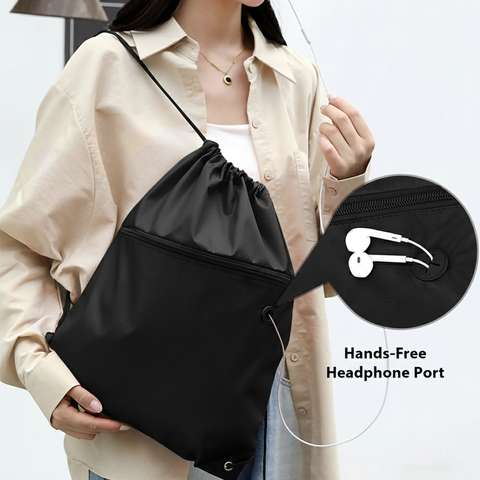 Robin Drawstring Bag with Front Pocket and Earphone Slot