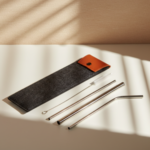 Metal Straw Set in Felt Pouch